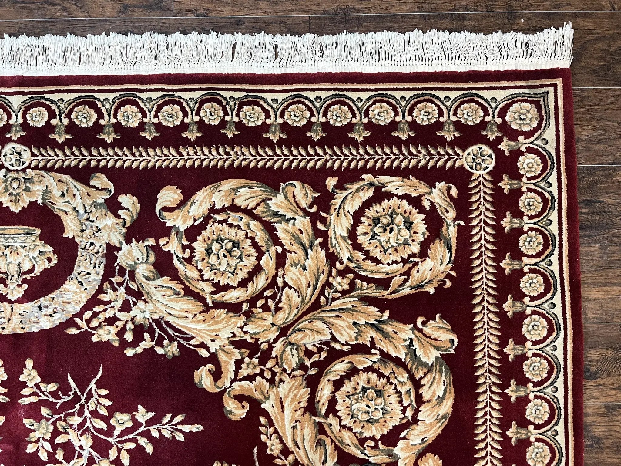 Aubusson Rug 9x12, Wool Handmade Carpet, Elegant French European Design, Dark Maroon Red, 9 x 12 Room Sized Rug, Finely Hand Knotted by Jewel Rugs