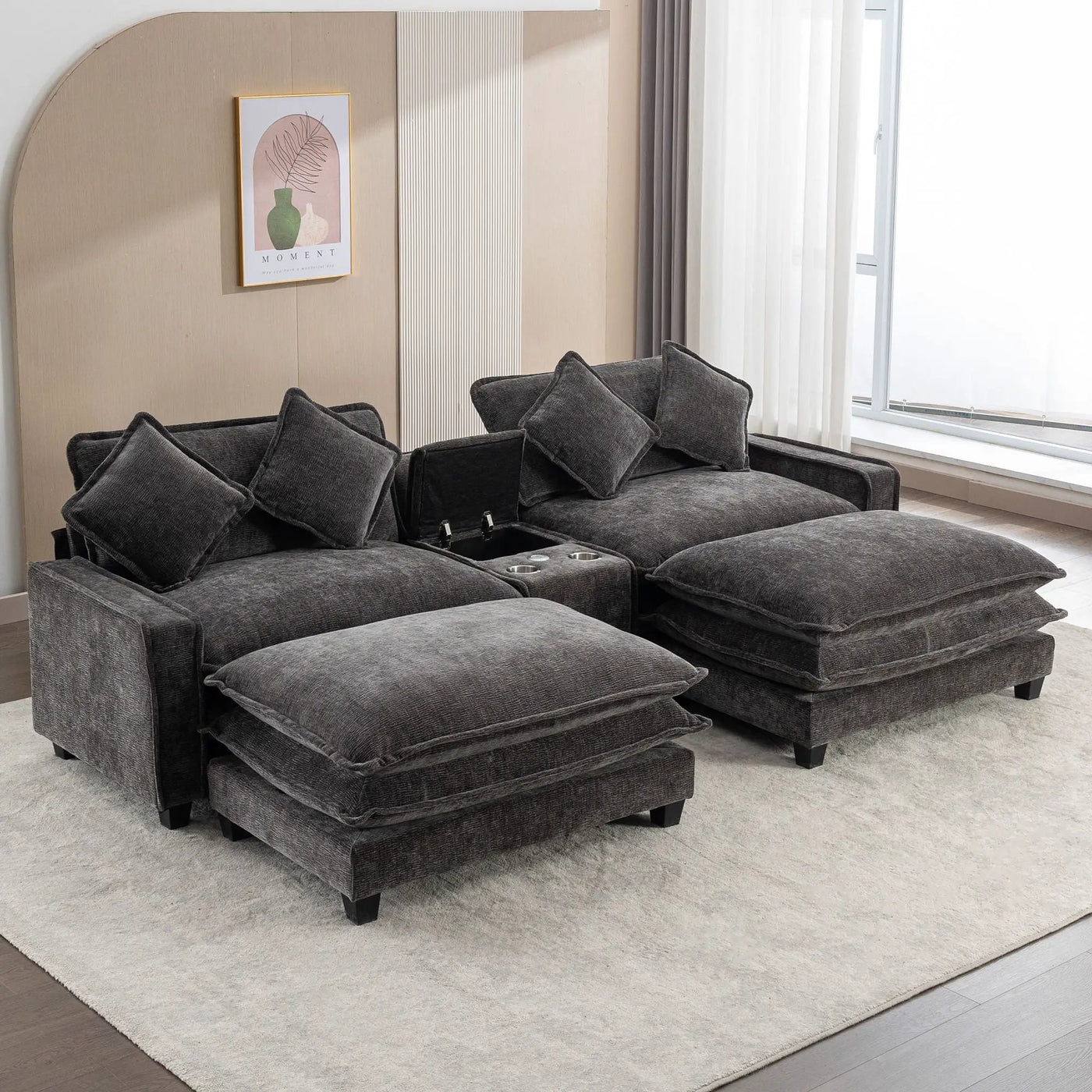 Modern Sectional Sofa With Removable Ottomans, USB Ports by HouseOfZazla