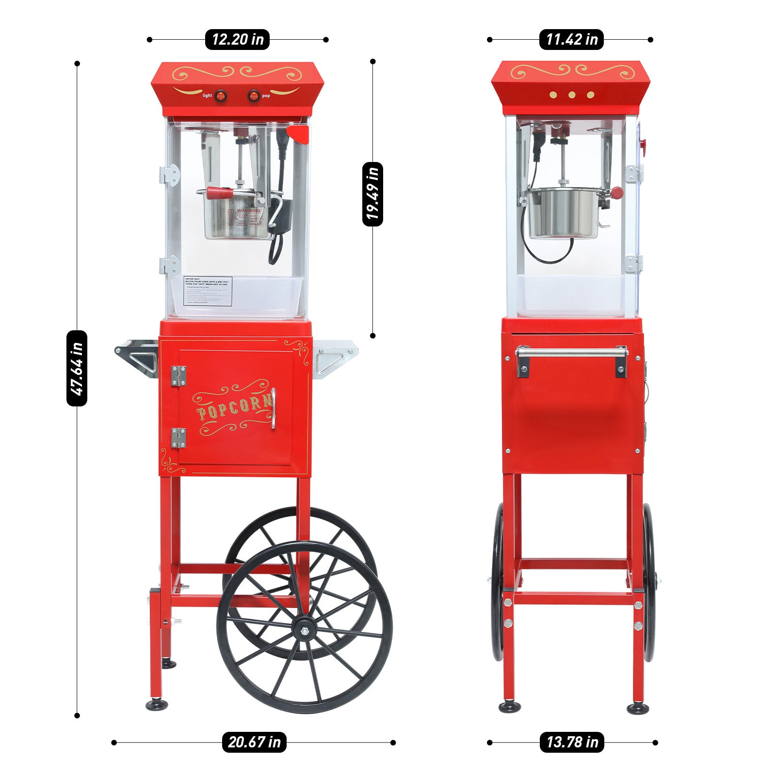 Popcorn Machine with Cart, 6 Oz Stainless Steel Pot by HouseOfZazla