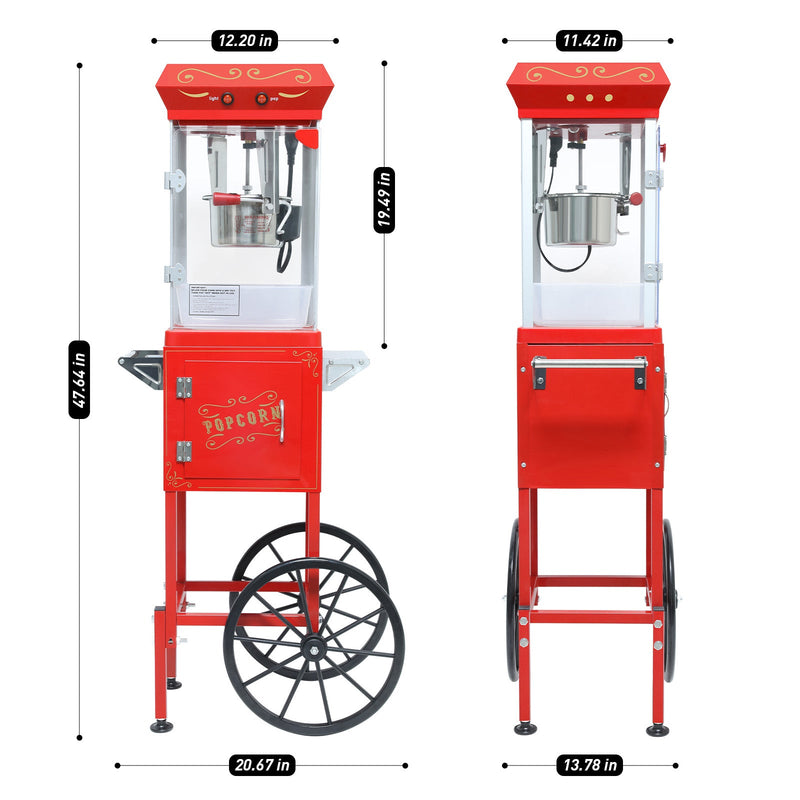 Popcorn Machine with Cart, 6 Oz Stainless Steel Pot by HouseOfZazla
