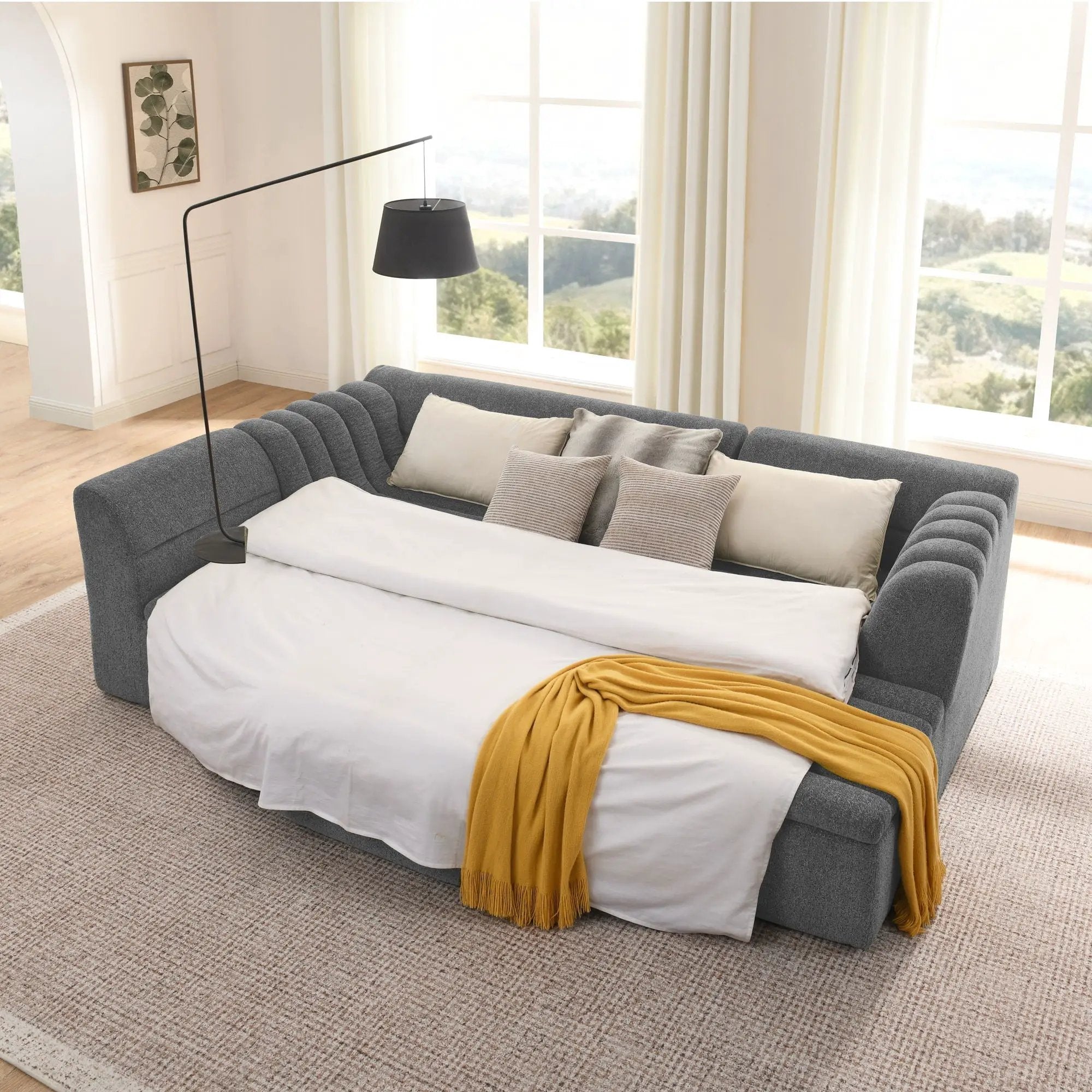 U-Shaped Modular Sectional Sofa With Chaise And Movable Ottoman With Wave-Shaped Armrest by HouseOfZazla