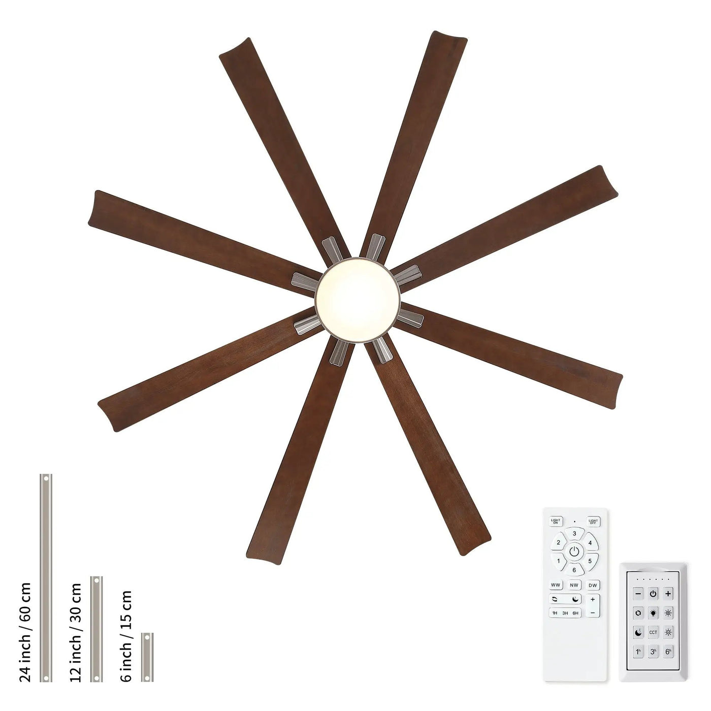 Large Ceiling Fan With Dimmable LED Light 8 Blades Remote Control, Reversible DC Motor by HouseOfZazla