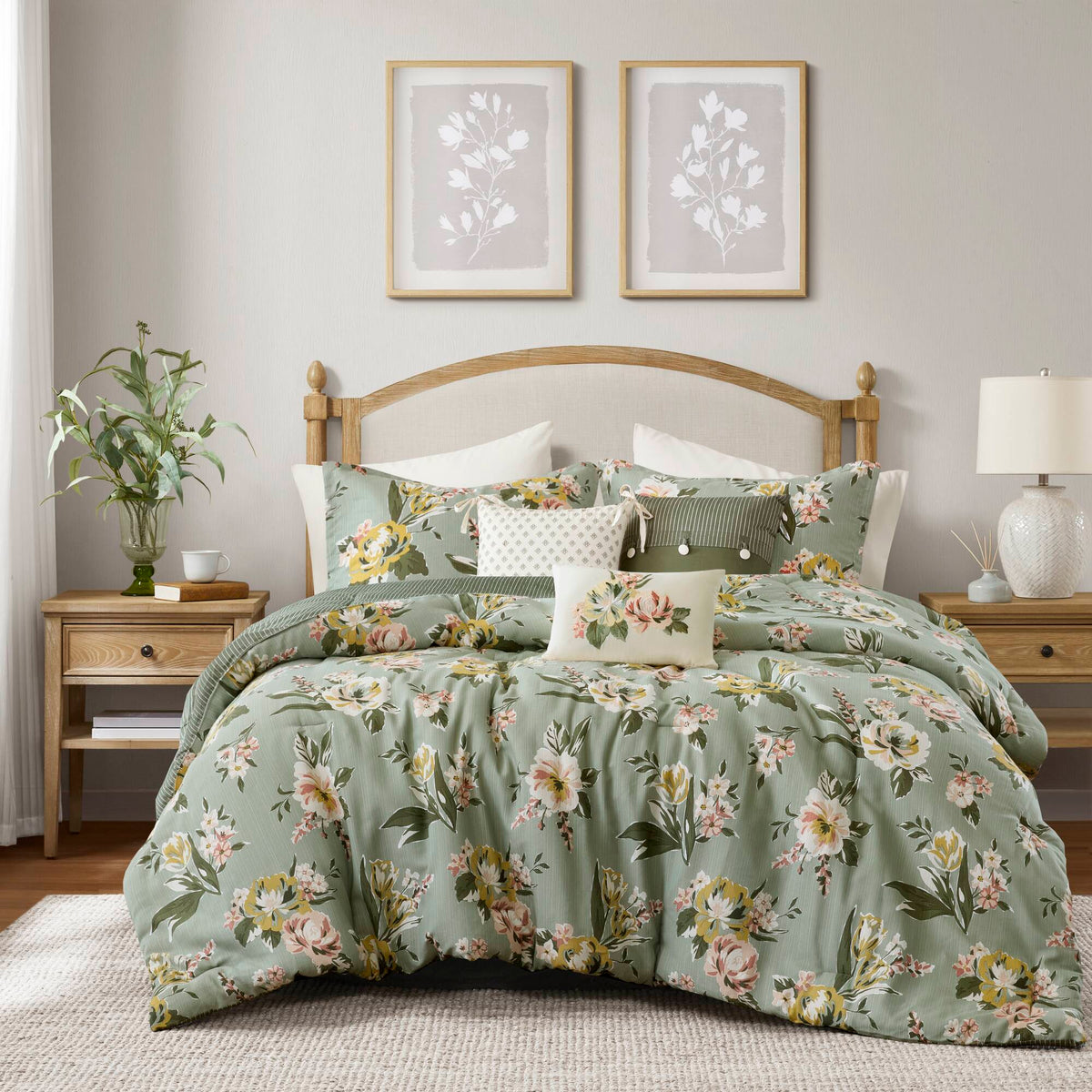 Cal King Floral Comforter Set with Cotton Blend - 7 Piece Set