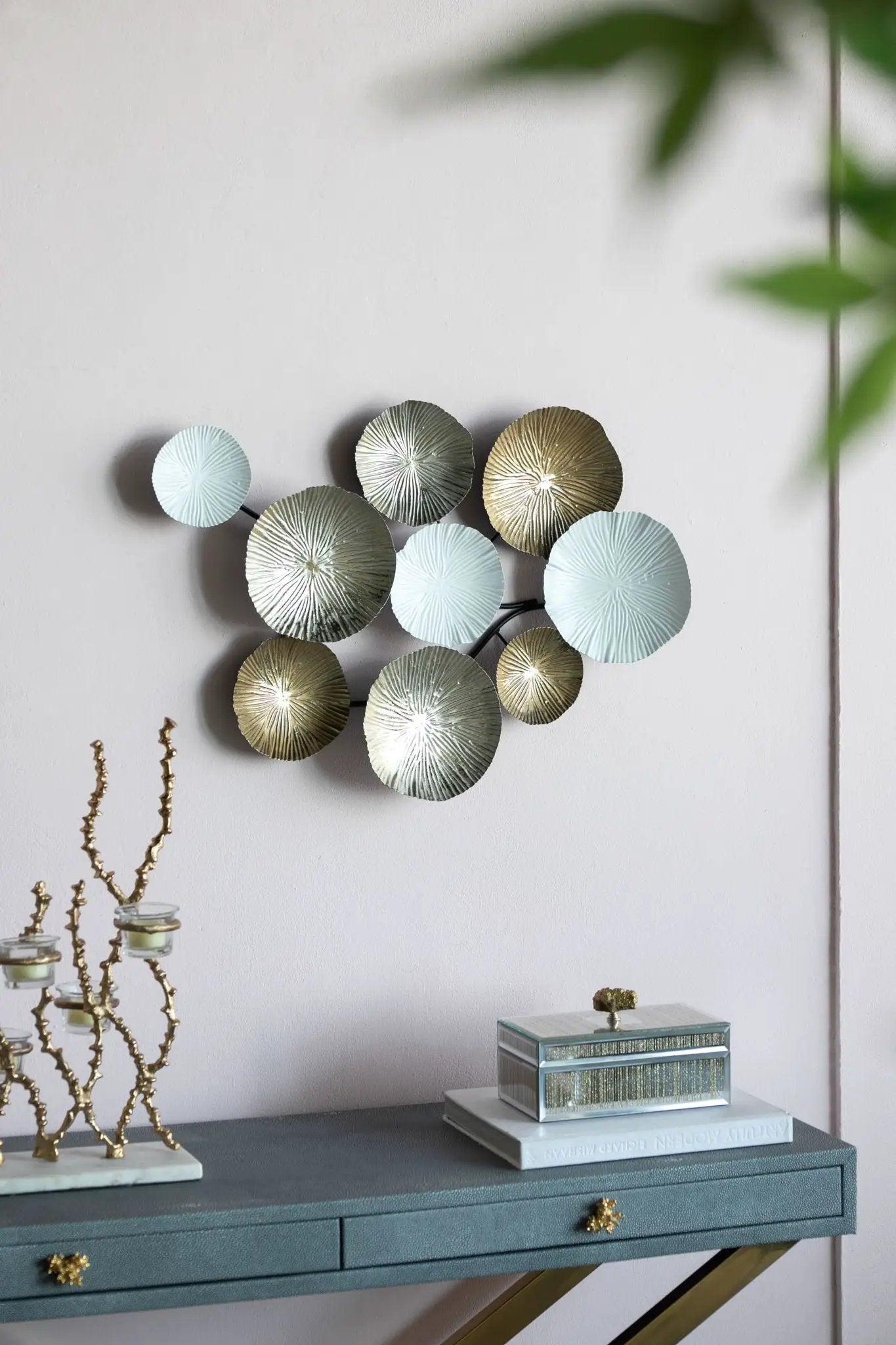 Contemporary Metal Wall Decor Accent - Golden / White by Unique Piece Furniture