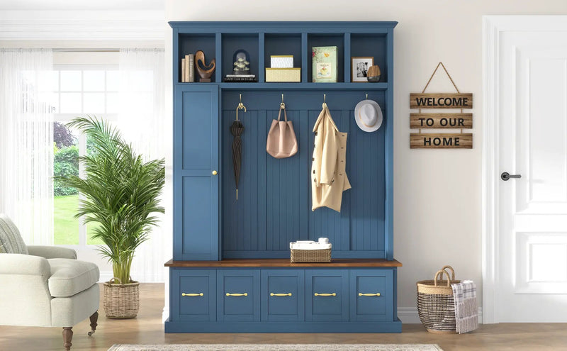 U-Can Entryway Hall Tree with Coat Hooks, Shoe Bench & Drawer Storage Cabinet by HouseOfZazla