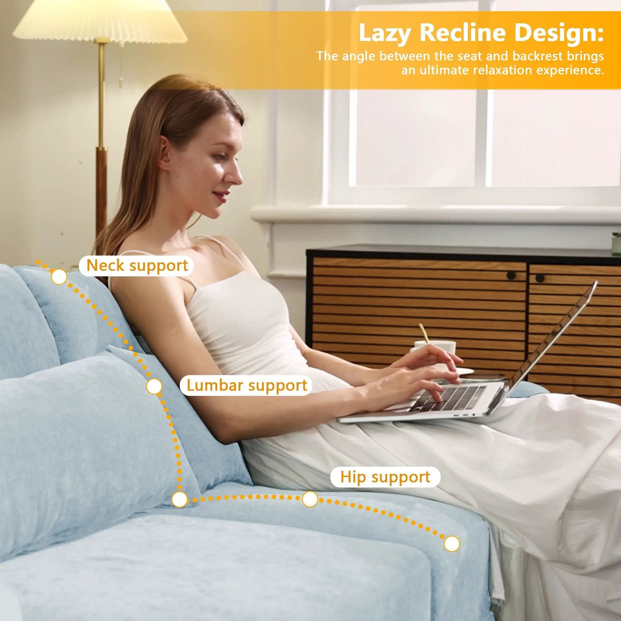 Stylish Sofa With Ottoman And Lumbar Pillows, Ergonomic Design by HouseOfZazla