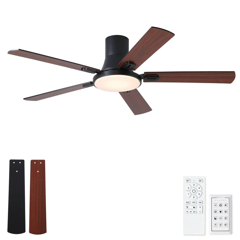 Flush Mount Ceiling Fans With LED Light And Remote Control, 5 Blades by HouseOfZazla