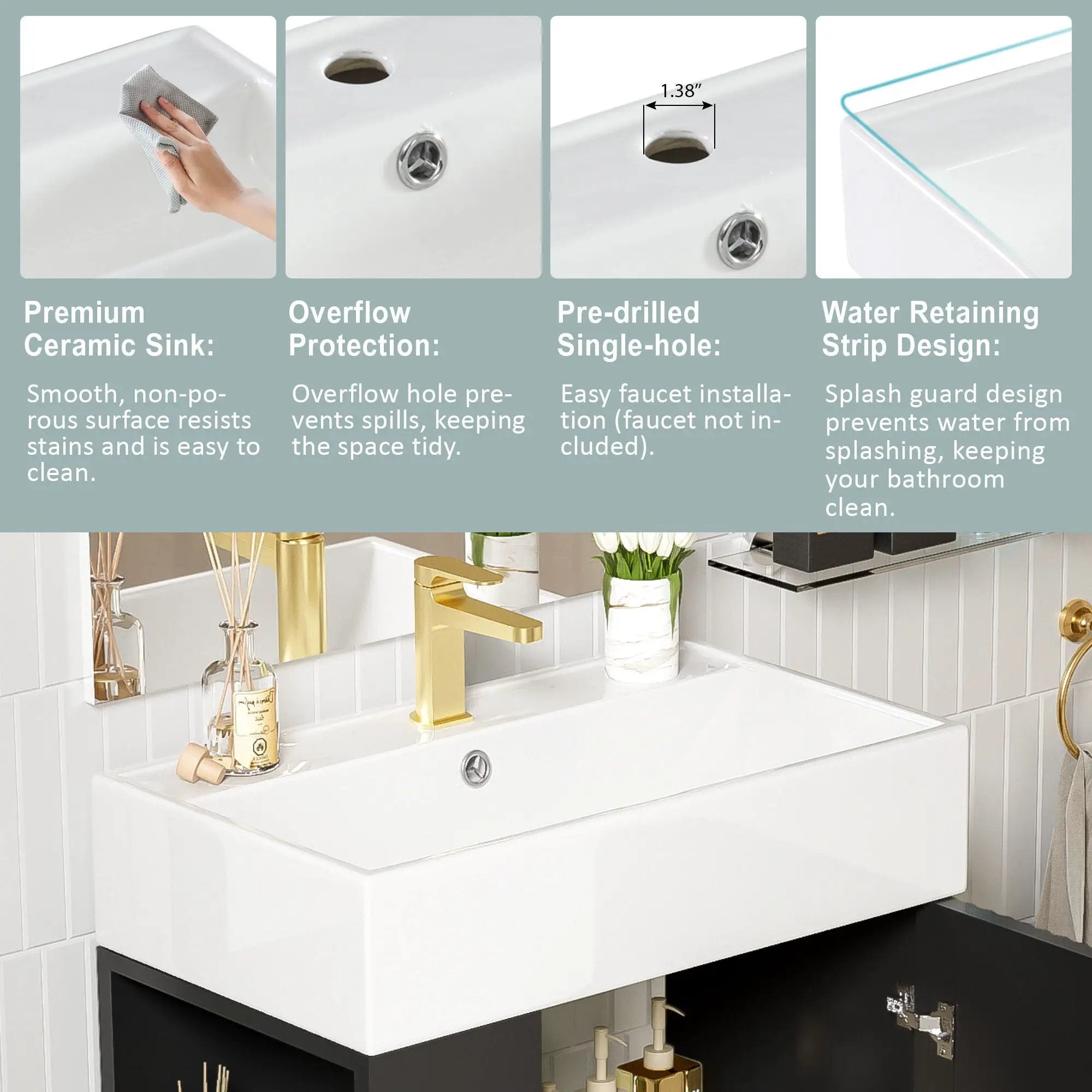 Bathroom Vanity, Combo Cabinet, Bathroom Storage Cabinet, Single Ceramic Sink by Unique Piece Furniture