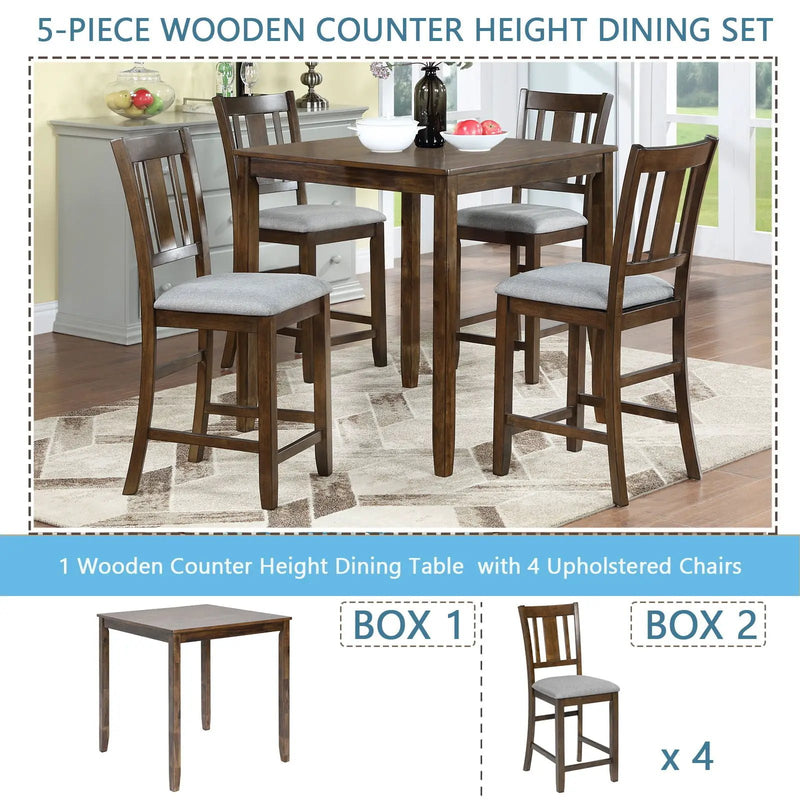 5 Pieces Dining Table Set, Counter Height Kitchen Table Set With Square Table And 4 Upholstered Chairs by Unique Piece Furniture
