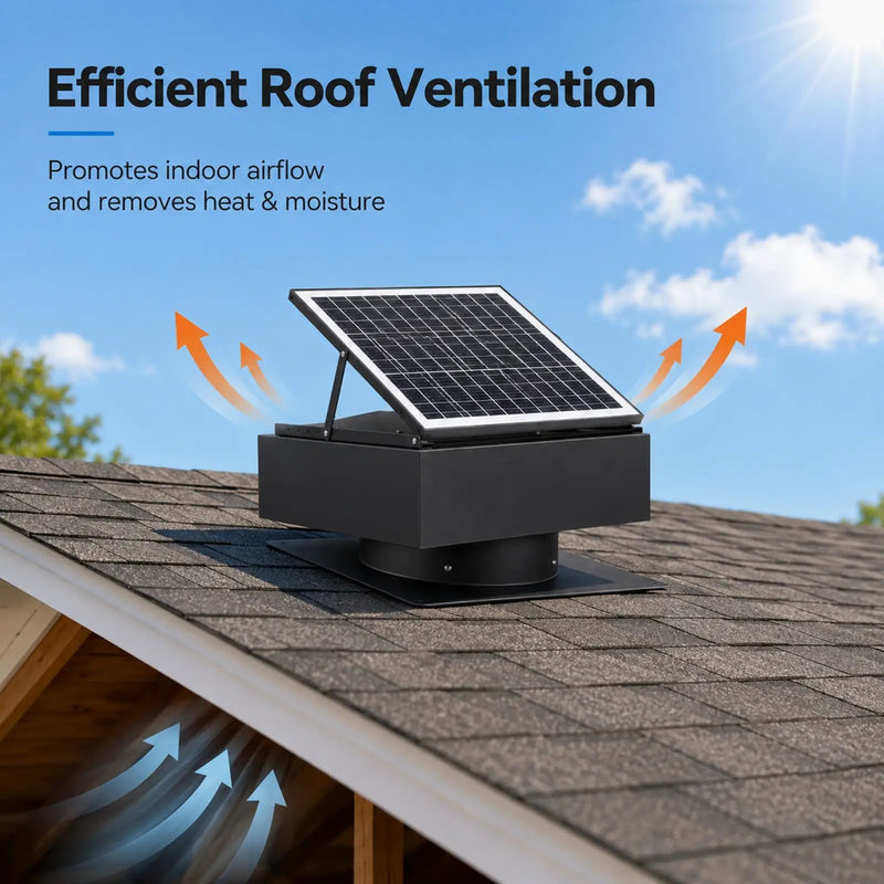 14" Adjustable Square Solar Roof Exhaust Fan, 60W Dual Power Attic Ventilator by HouseOfZazla