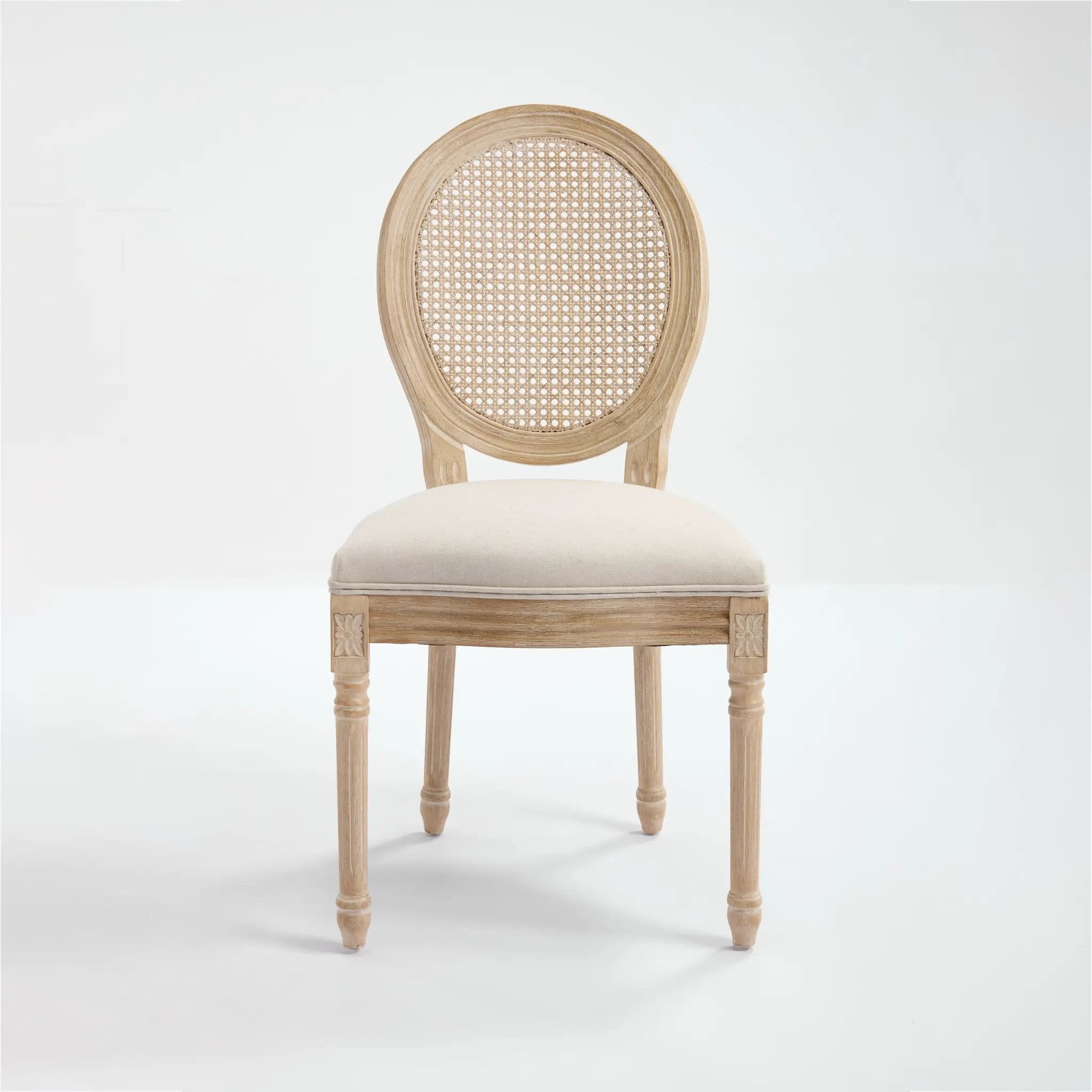 French Country Dining Chairs Set of 2 Upholstered with Rattan Back by HouseOfZazla