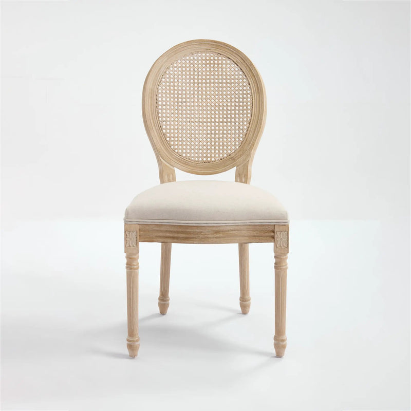 French Country Dining Chairs Set of 2 Upholstered with Rattan Back by HouseOfZazla