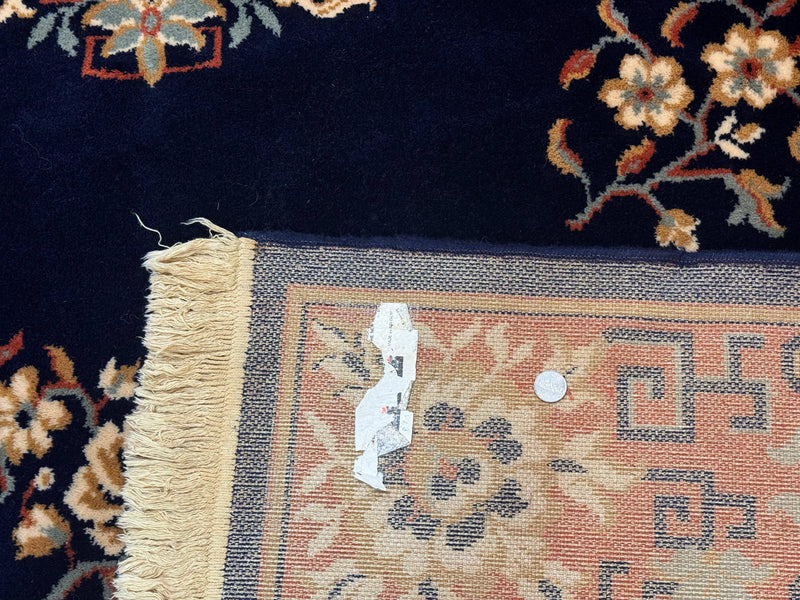 Chinese Wool Rug 8x11, Navy Blue and Terracotta, Floral, Couristan Belgium Power Loomed Carpet by Jewel Rugs