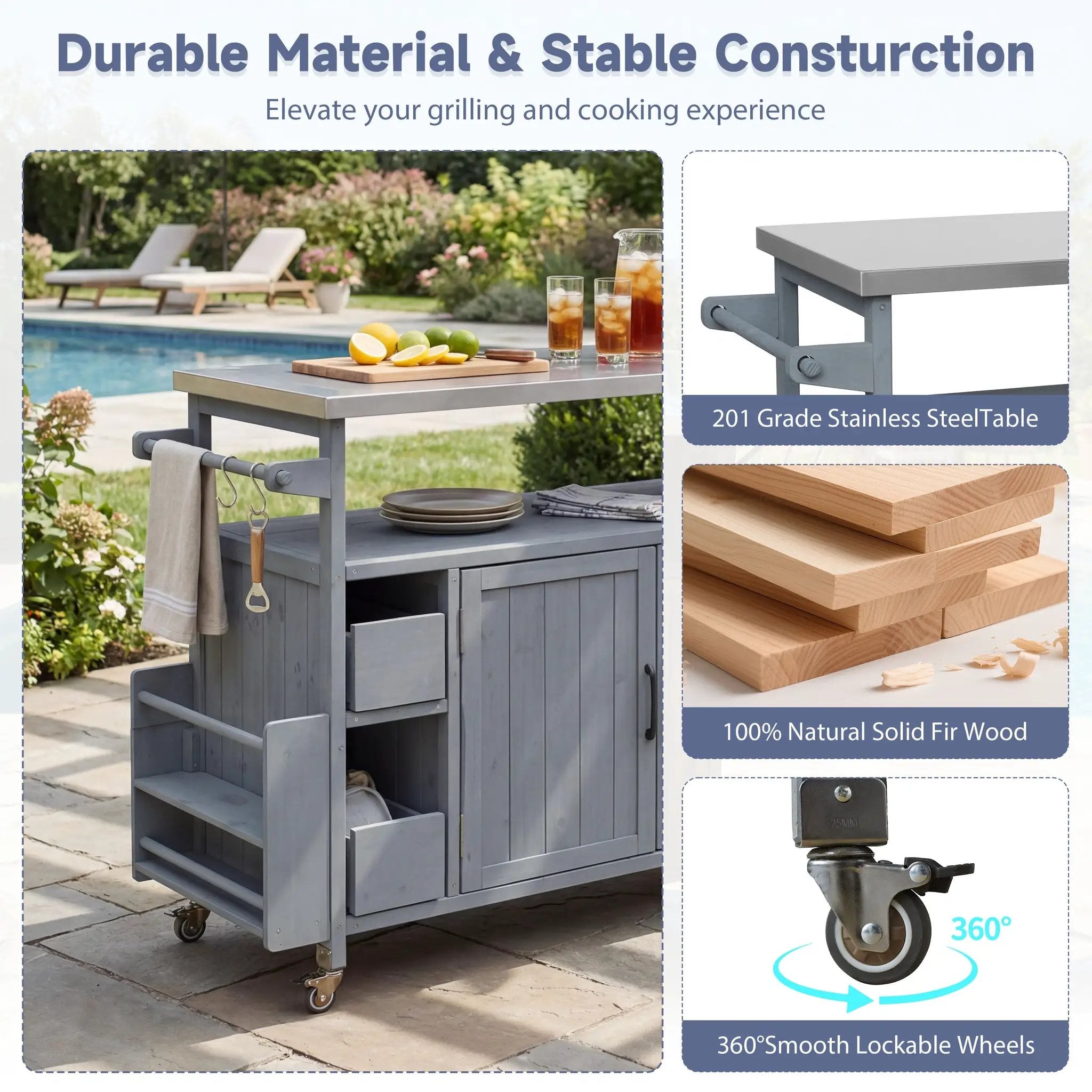 54.33" Farmhouse Rolling Outdoor Kitchen Cart by HouseOfZazla