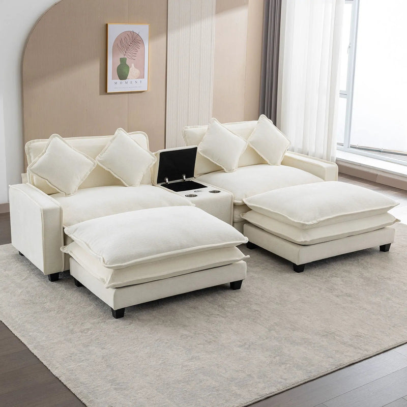 Sectional Sofa Upholstered Sofa With Two Removable Ottoman, Two USB Ports, Two Cup Holders And Large Storage Box For Living Room by HouseOfZazla