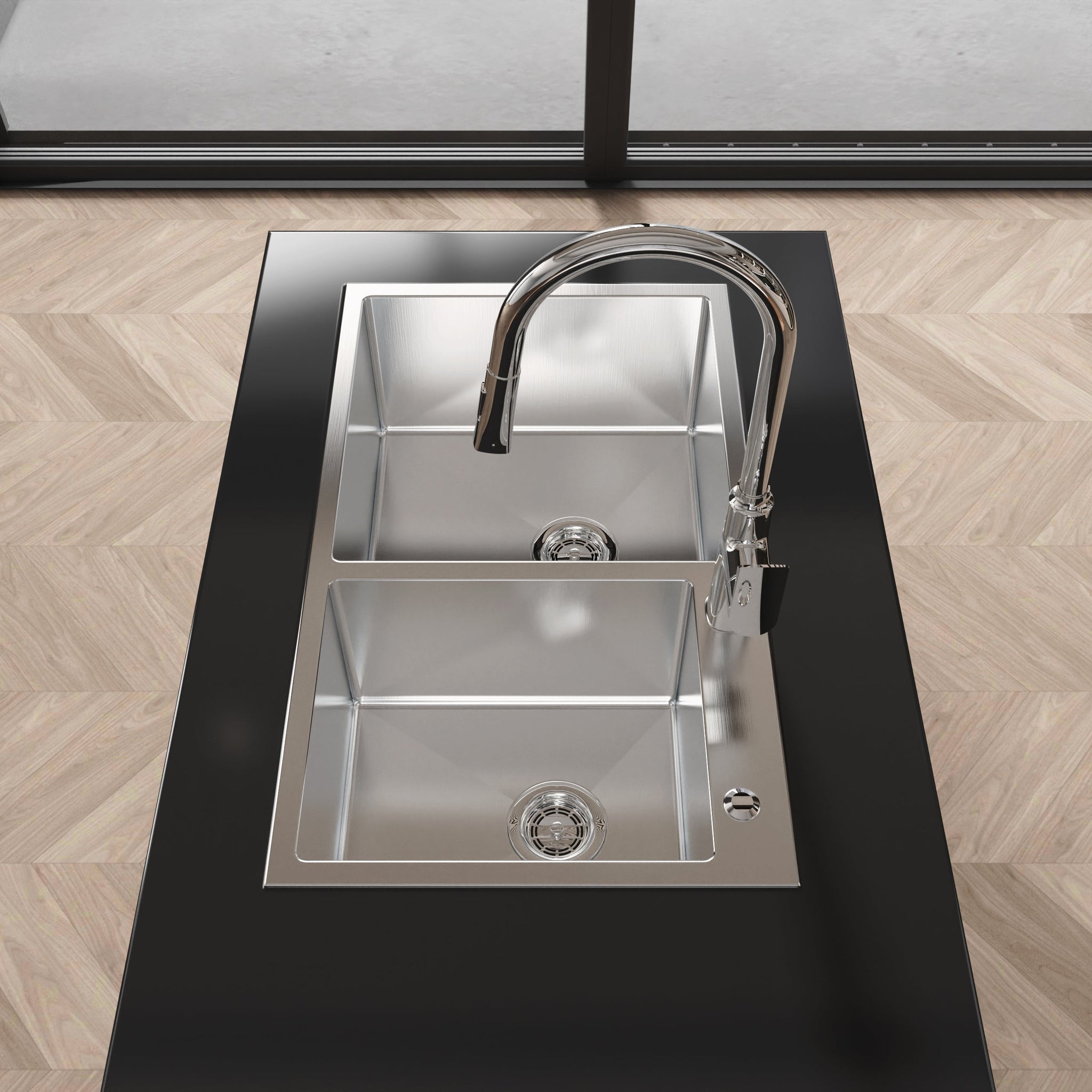 Stainless Steel Kitchen Sink, 32"x19" Double Bowl in Brushed Nickel by HouseOfZazla