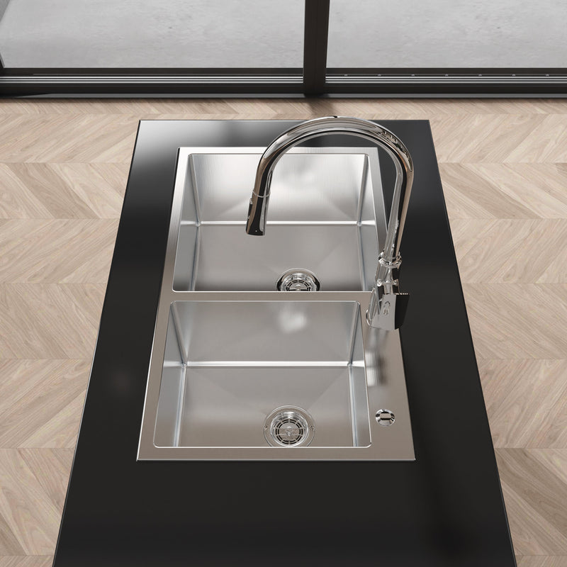 Stainless Steel Kitchen Sink, 32"x19" Double Bowl in Brushed Nickel by HouseOfZazla