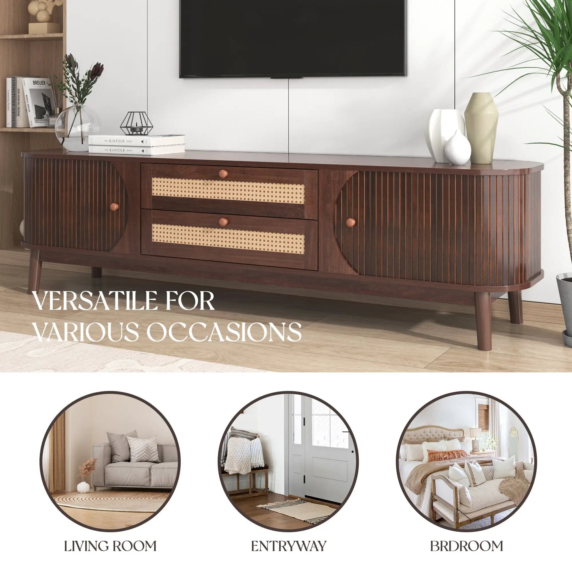 Modern Farmhouse Rattan TV Stand by BLAKHOM