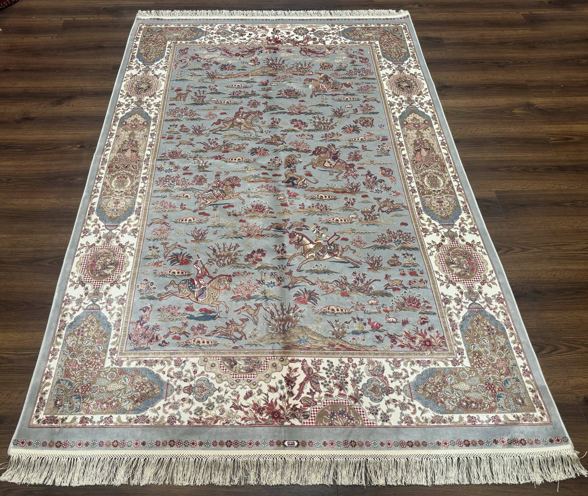 Turkish Silk Rug 5x7, Hunting Design, Animal Pictorials, Bamboo Silk by Jewel Rugs