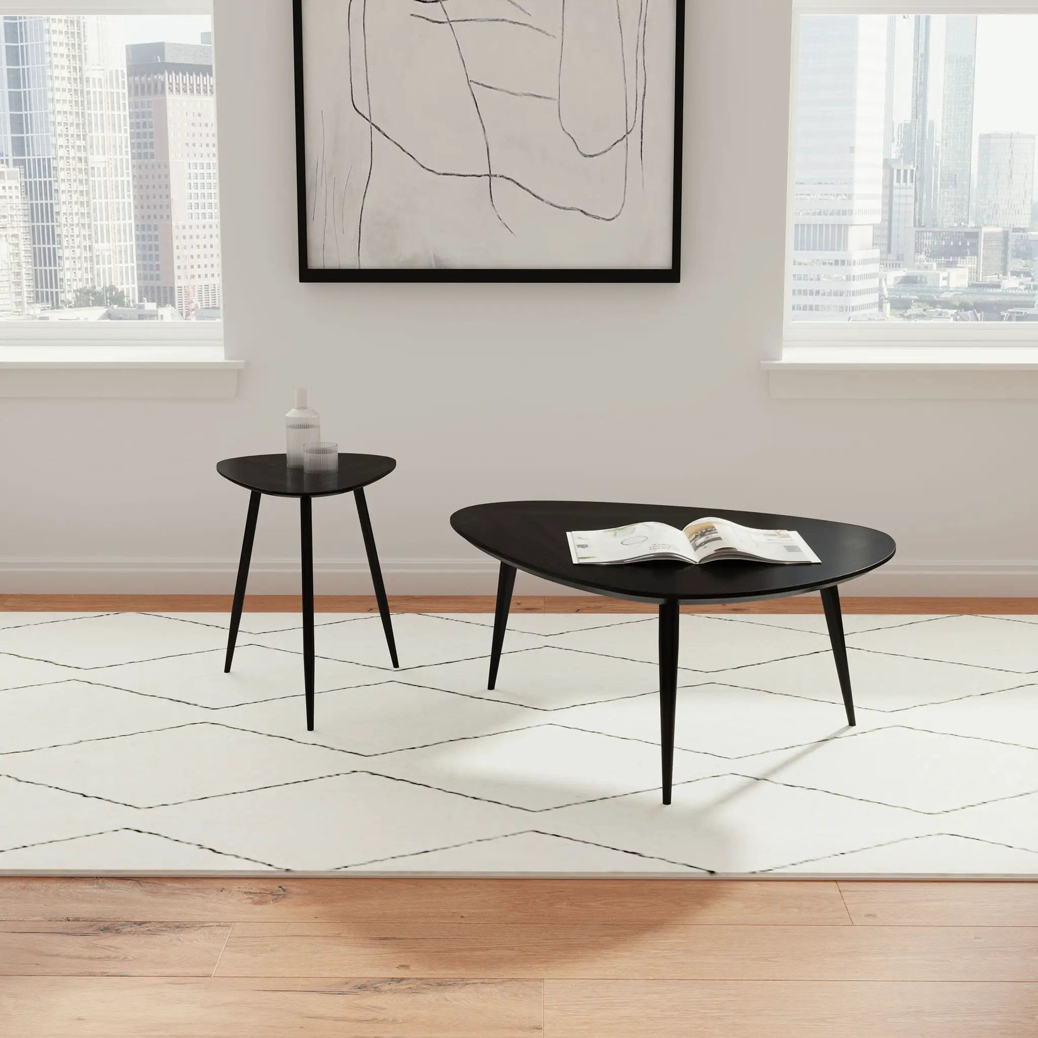 Odessa 2-piece Triangular Coffee and End Table Set Black by Unique Piece Furniture