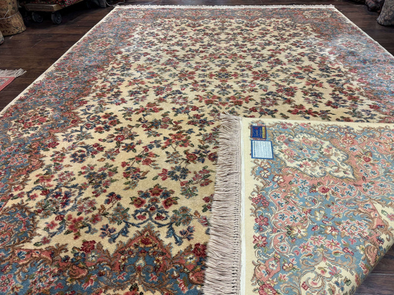 8.8 x 12 Karastan Rug #788 Ivory Kirman, Wool Vintage Original 700 Series by Jewel Rugs