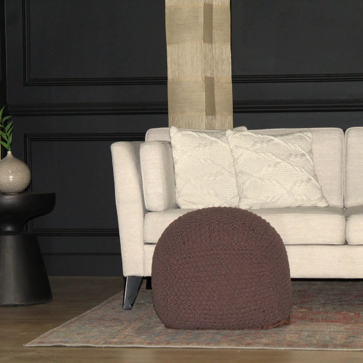 Semi Rounded Pouf, Cable Knitted, Perfect Seating by HouseOfZazla