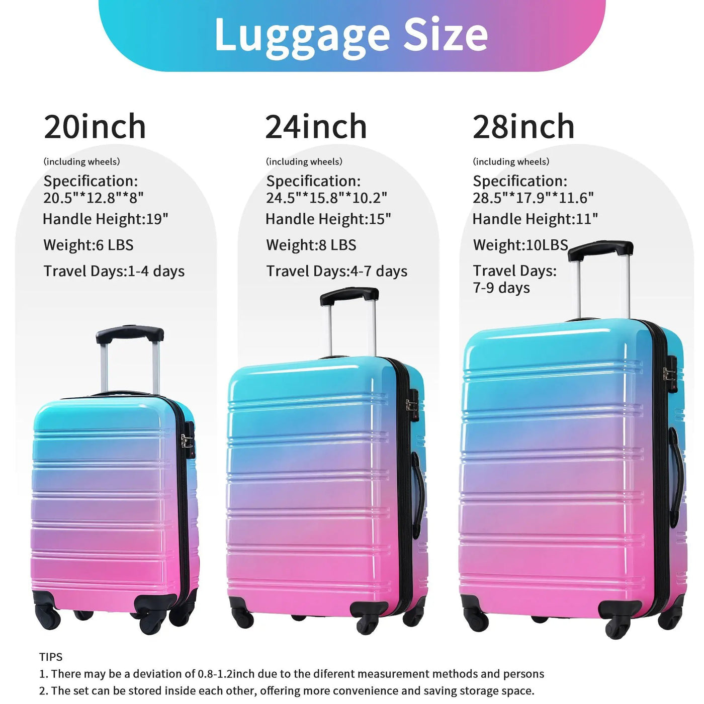 Hardshell Luggage Sets 3 Piece Gradient Color Expandable Suitcase With Spinner Wheels And Tsa Lock Lightweight 20" 24" 28" Available by HouseOfZazla