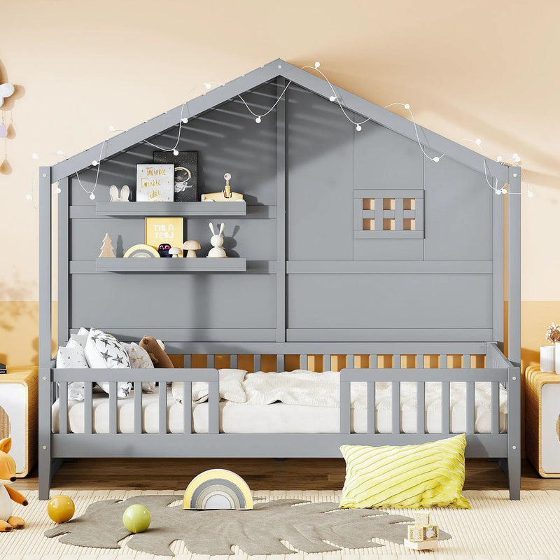House Bed With Shelves, Window And Sparkling Light Strip On The Roof by HouseOfZazla