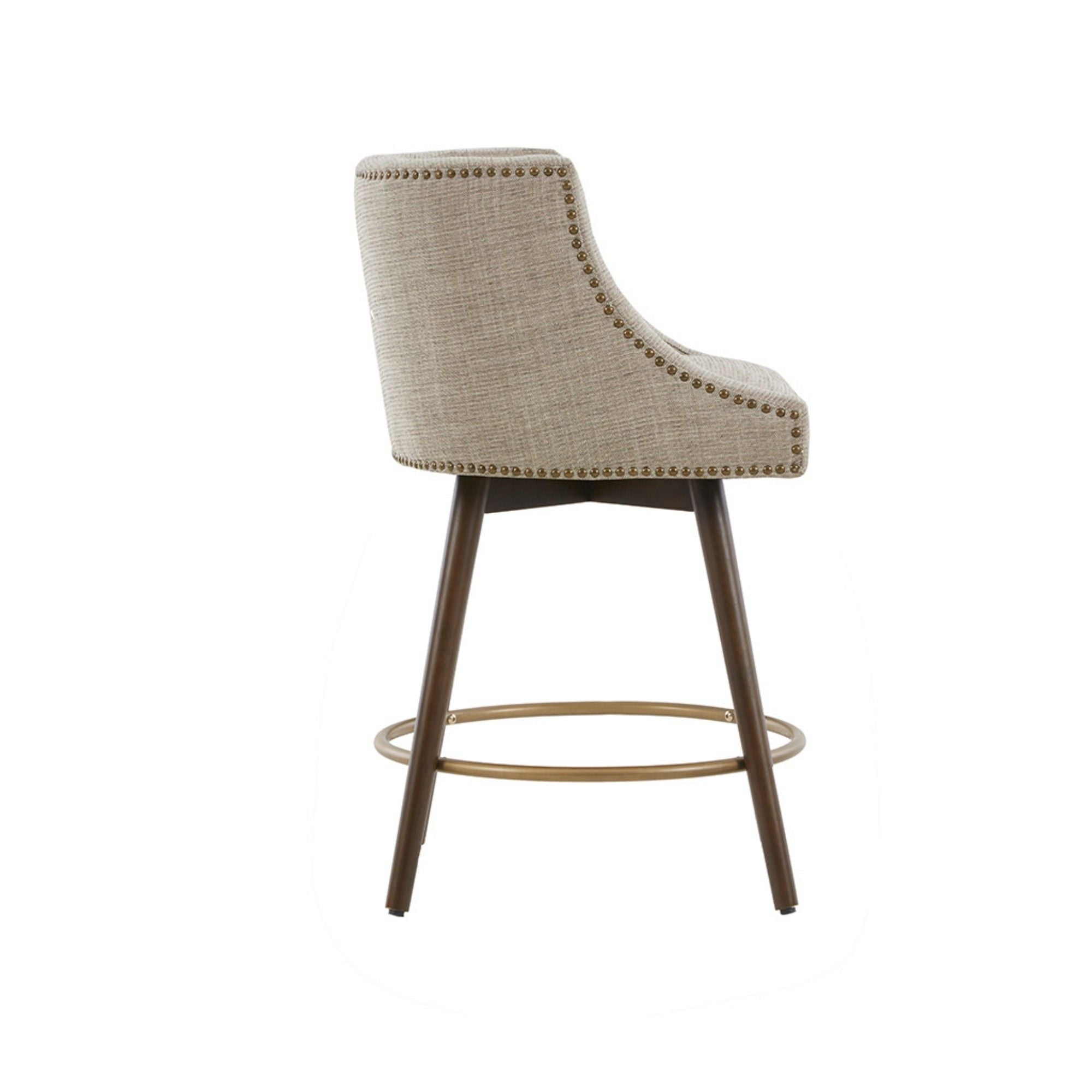 Swivel Counter Stool With Antique Bronze Detailing - Beige Multi by HouseOfZazla