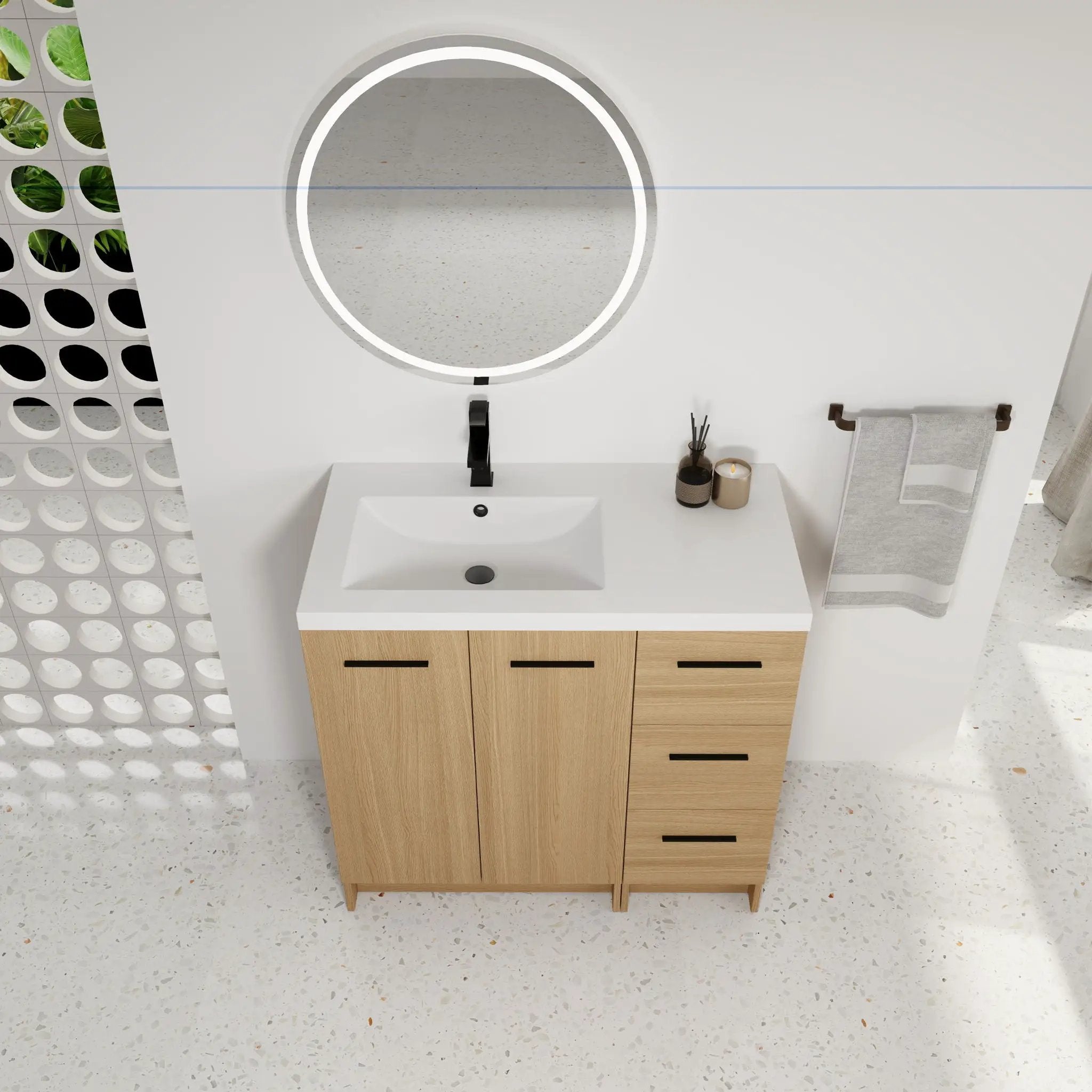 Wall Mounted Floating Bathroom Vanity With Sink, Door & Drawers Modular Cabinet
