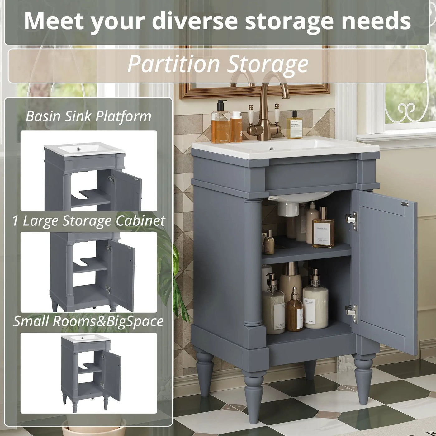 Bathroom Vanity With Sink, Storage Cabinet With Door, Drop In Sink, Compact Freestanding Design by Unique Piece Furniture