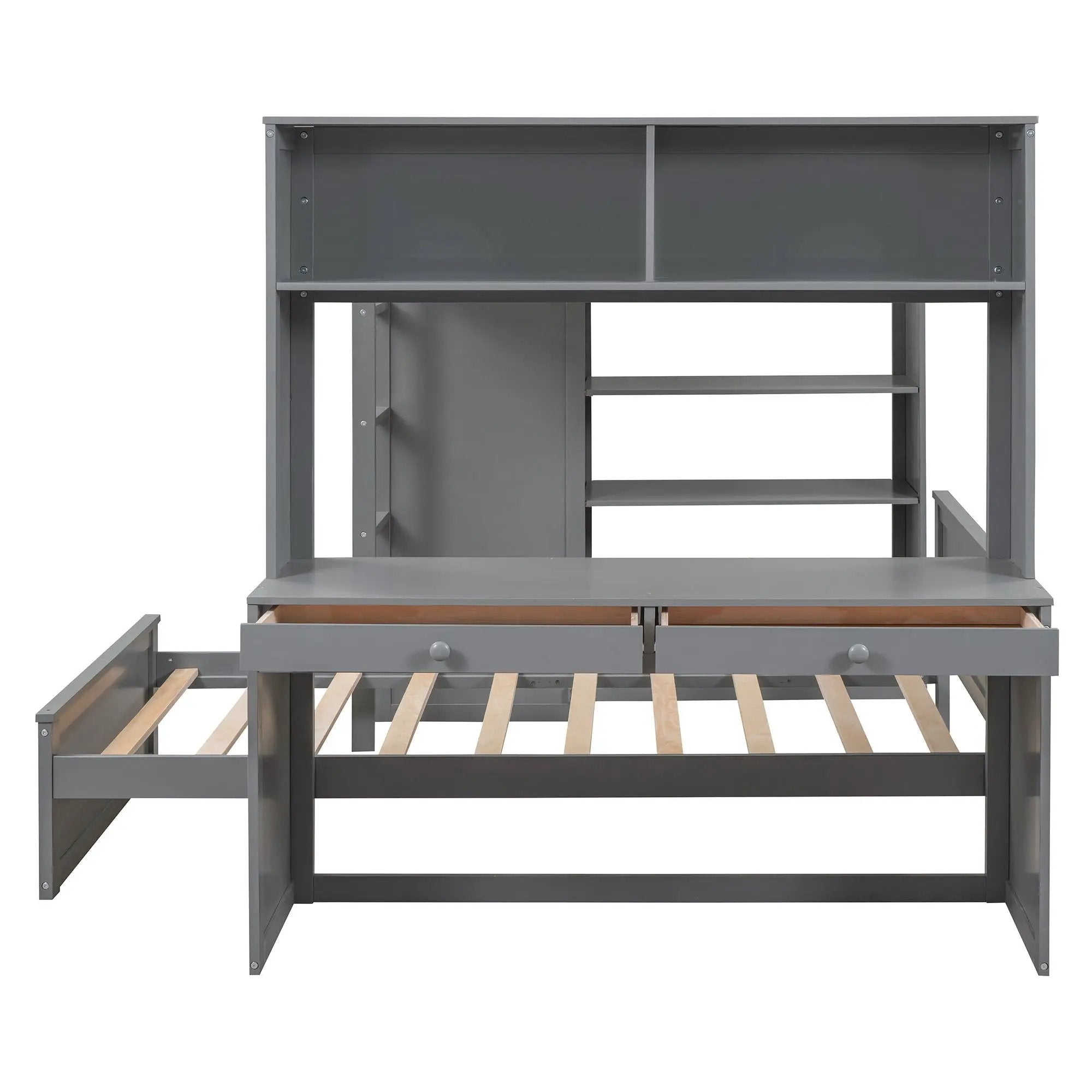 Loft Bed With A Twin Size Standalone Bed, Shelves, Desk, And Wardrobe by HouseOfZazla