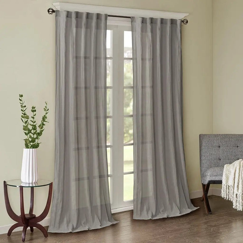 Solid Crushed Curtain Panel Pair (2 Pcs) - Grey by HouseOfZazla