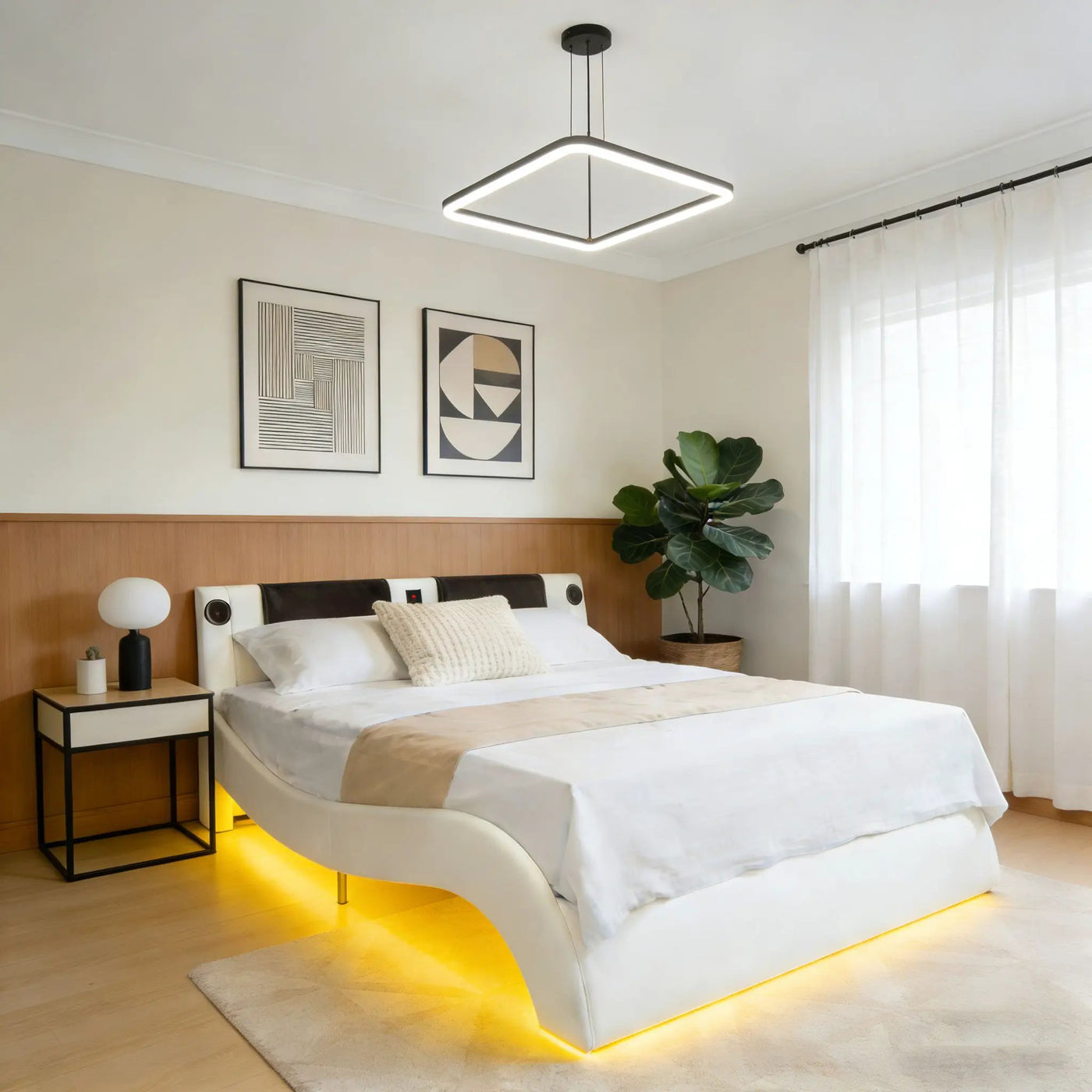 Platform Bed Frame With LED Lighting, Bluetooth Music, Vibration Massage by HouseOfZazla
