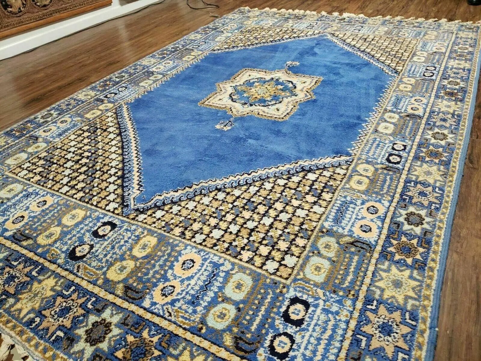 7' X 10' 5" Handmade Moroccan Urban Rabat Wool Carpet Blue Area Rug by Jewel Rugs