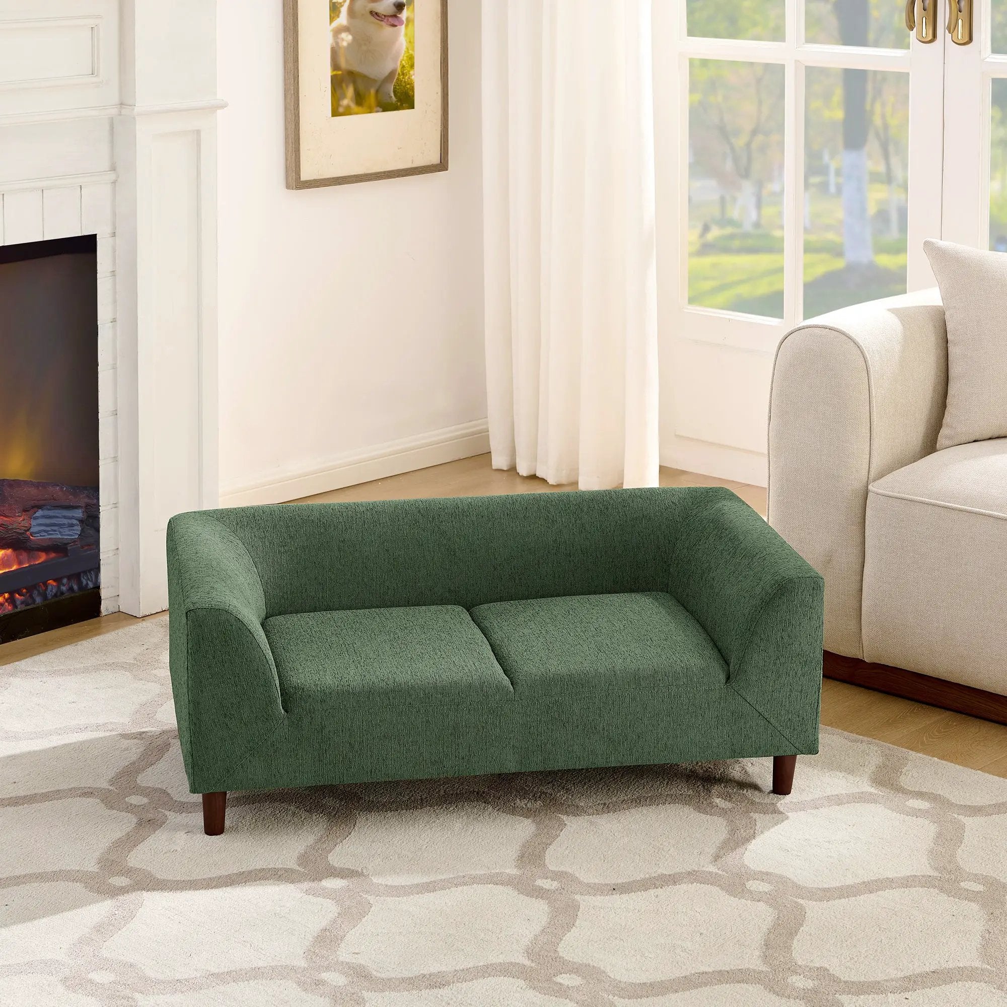 Pet Sofa with Backrest and Armrests - Modern Olive by HouseOfZazla