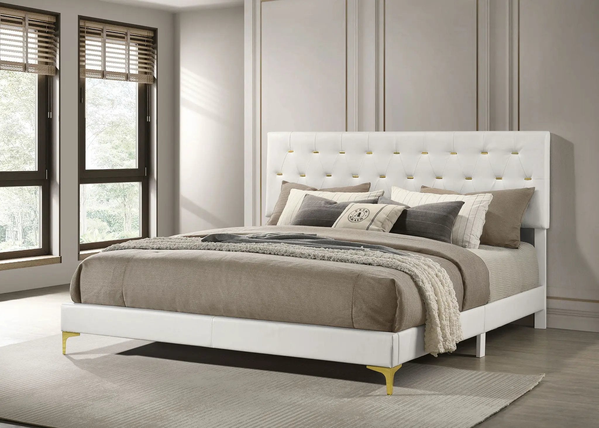 Kendall Upholstered Eastern King Panel Bed White by Unique Piece Furniture