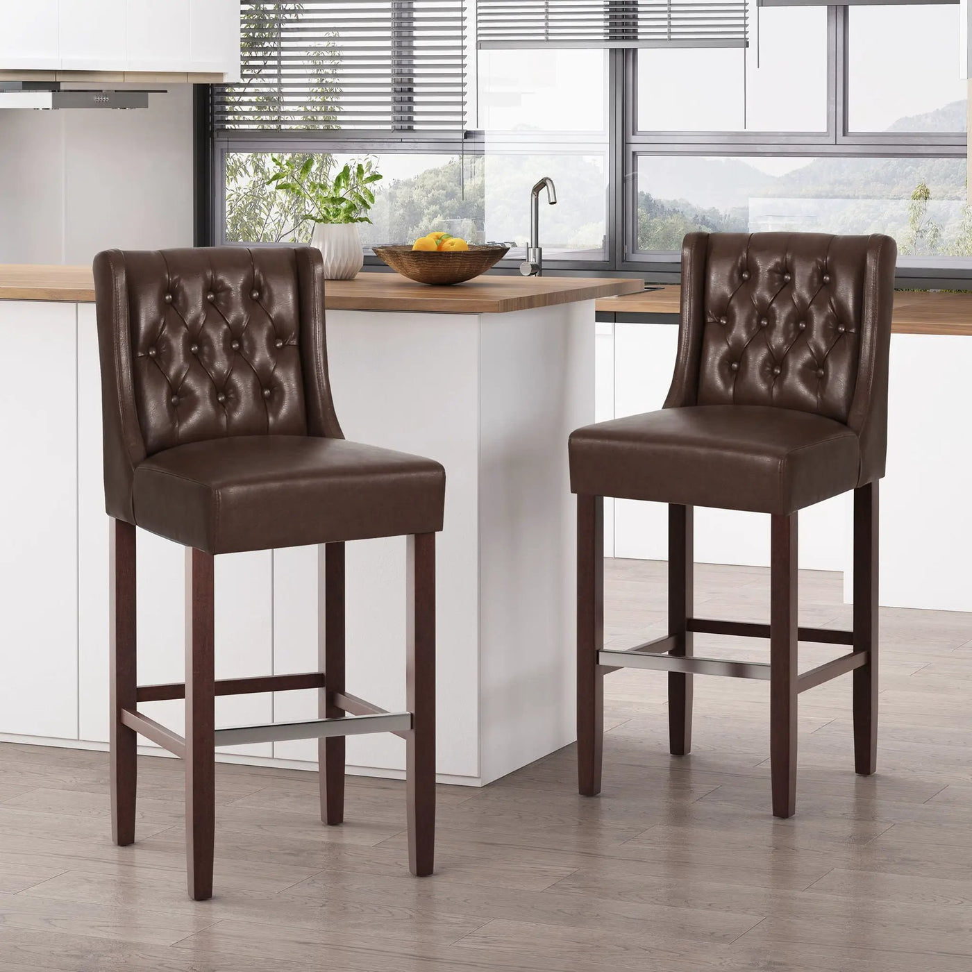Solstara Upholstered Dining Barstool with Button Tufted and Wing Back by HouseOfZazla