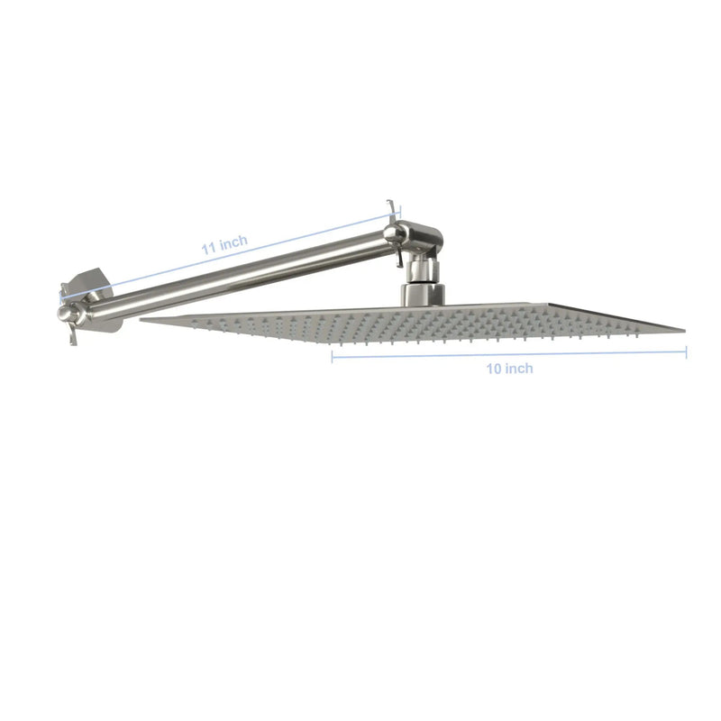 Luxury Rain Shower Head With Adjustable Arm, 10" Square, Stainless Steel - Brushed Nickel by HouseOfZazla