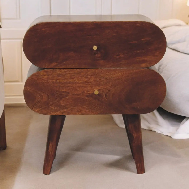 Solid Wood Bubble Chestnut Nightstand, 2-Drawer, Nordic Legs by HouseOfZazla