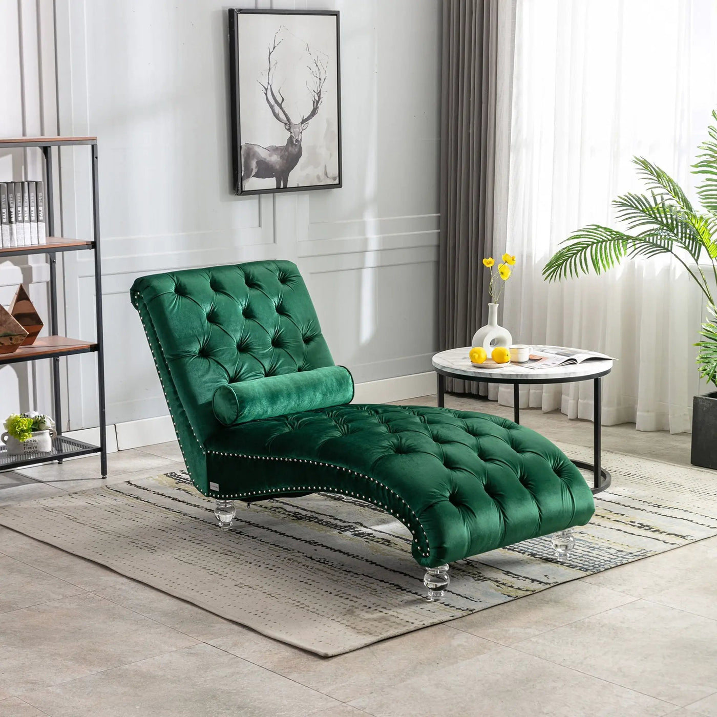 Chaise Lounge Indoor, Button Tufted Upholstered Chaise Lounge Chair With Pillow by HouseOfZazla