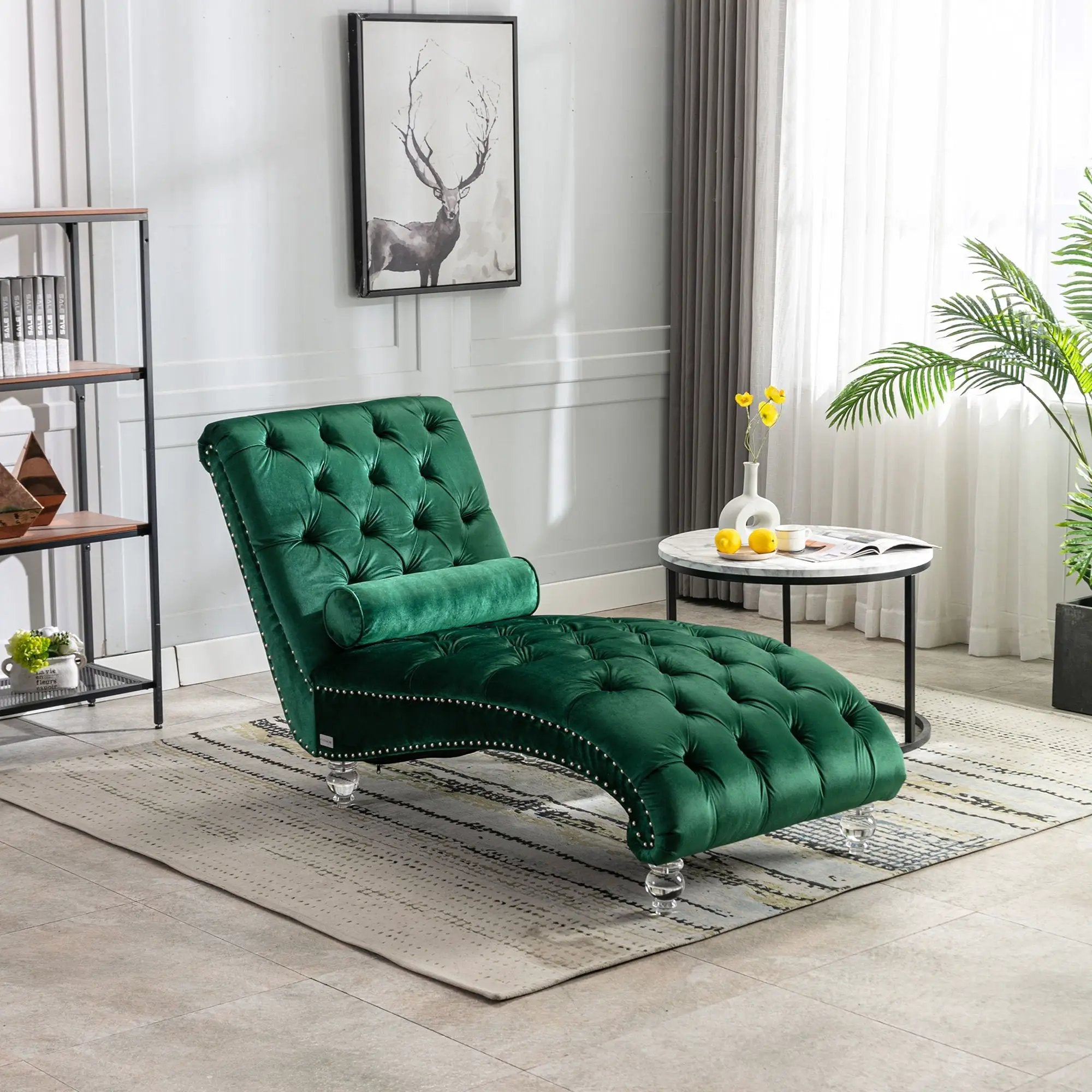 Chaise Lounge Indoor, Button Tufted Upholstered Chaise Lounge Chair With Pillow by Unique Piece Furniture
