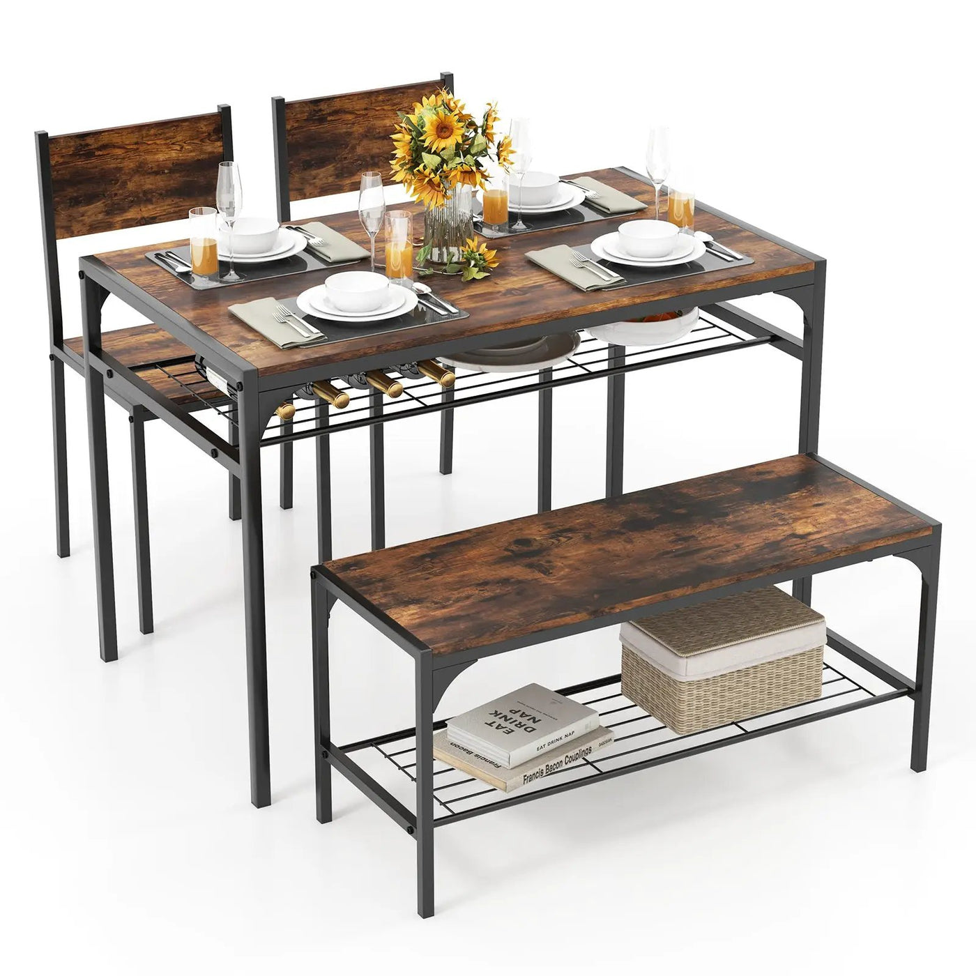 Industrial Style Rectangular Kitchen Table with Bench and Chairs by DirectDeals