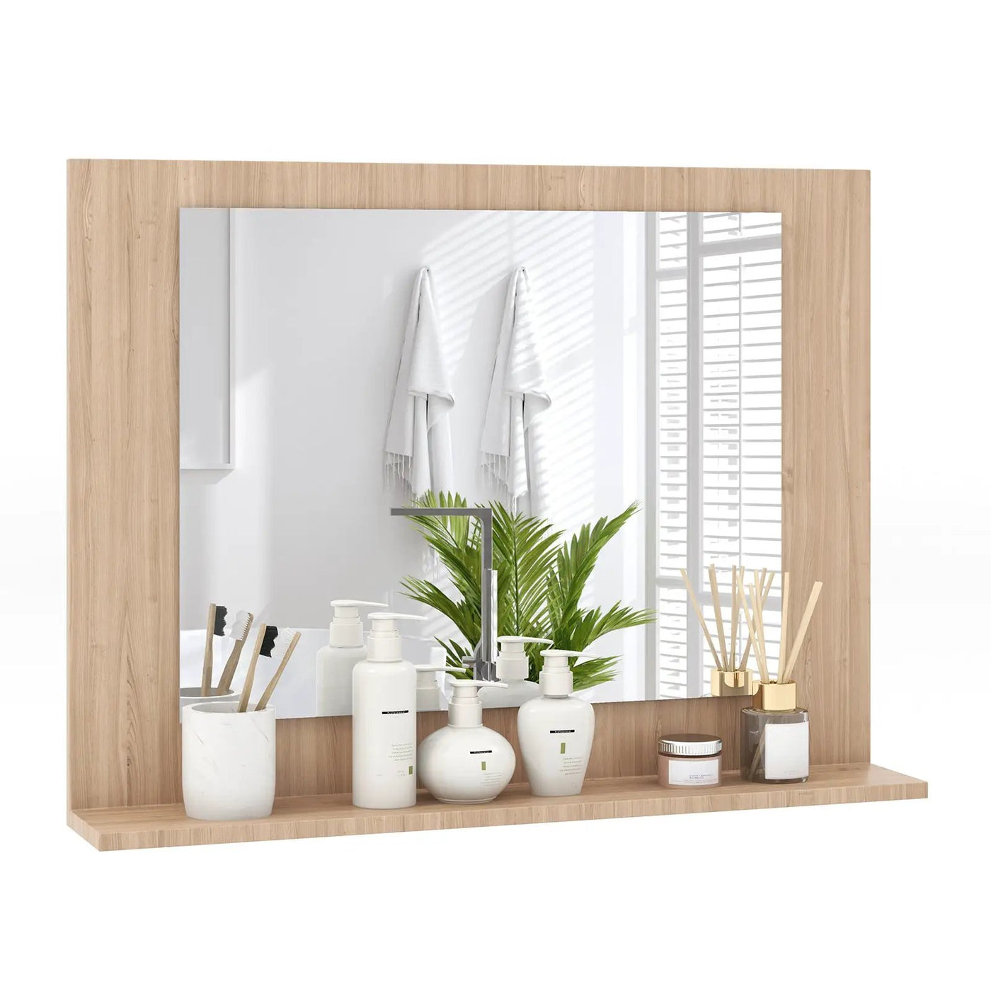 Rectangle Bathroom Mirror with Shelf 23.5 x 17.5 Inch and Wood Frame by DirectDeals