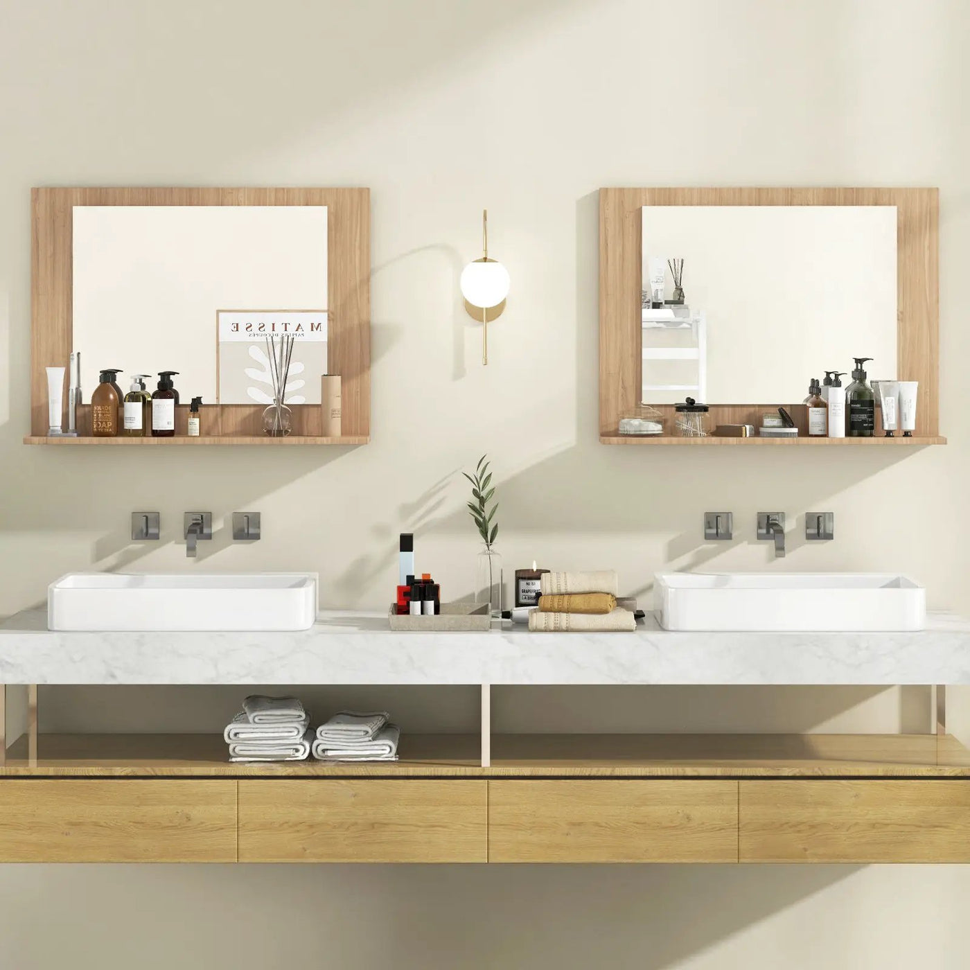 Rectangle Bathroom Mirror with Shelf 23.5 x 17.5 Inch and Wood Frame by DirectDeals