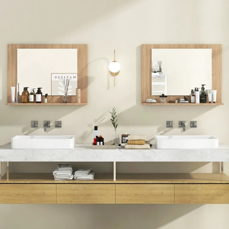 Rectangle Bathroom Mirror with Shelf 23.5 x 17.5 Inch and Wood Frame by DirectDeals