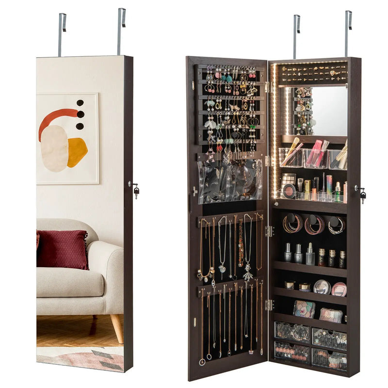 Wall Mounted Jewelry Cabinet with 3-Color Lights by DirectDeals
