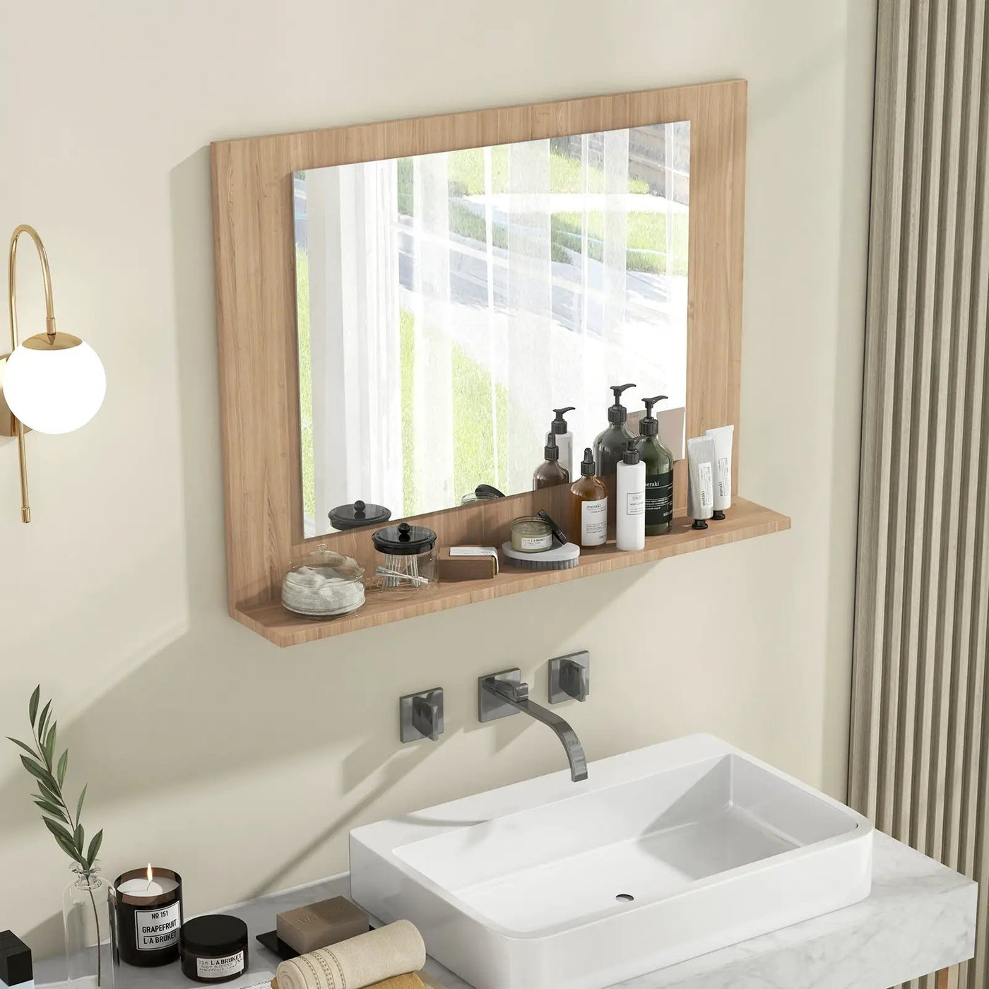 Rectangle Bathroom Mirror with Shelf 23.5 x 17.5 Inch and Wood Frame by DirectDeals