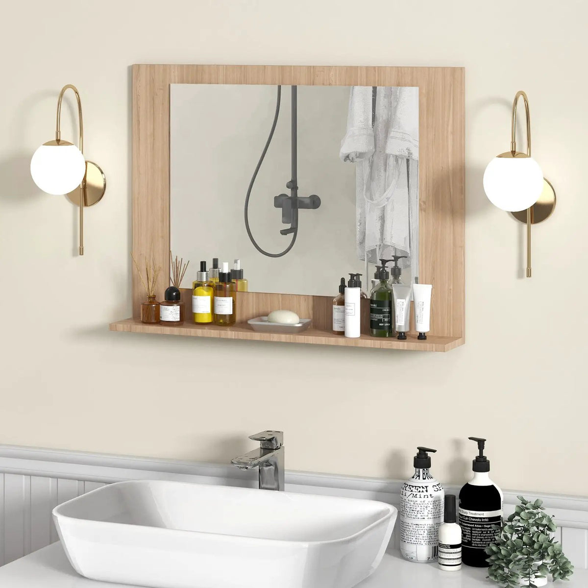 Rectangle Bathroom Mirror with Shelf 23.5 x 17.5 Inch and Wood Frame by DirectDeals