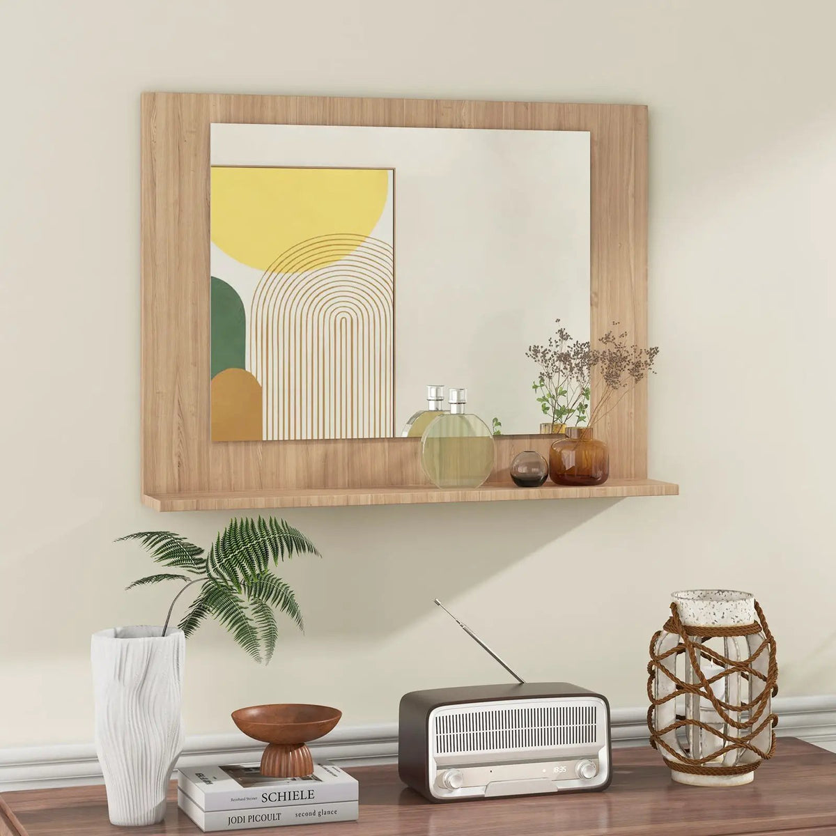 Rectangle Bathroom Mirror with Shelf 23.5 x 17.5 Inch and Wood Frame by DirectDeals